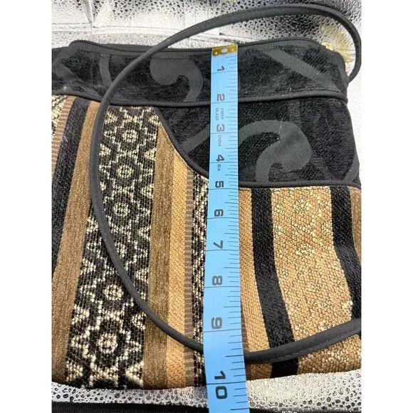 Danny K Women's Striped Shoulder Bag Black & Brown Adjustable Strap - Picture 2 of 8